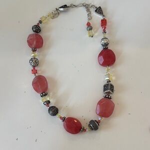 Elegant Tres Jolie Red and Silver Beaded Necklace